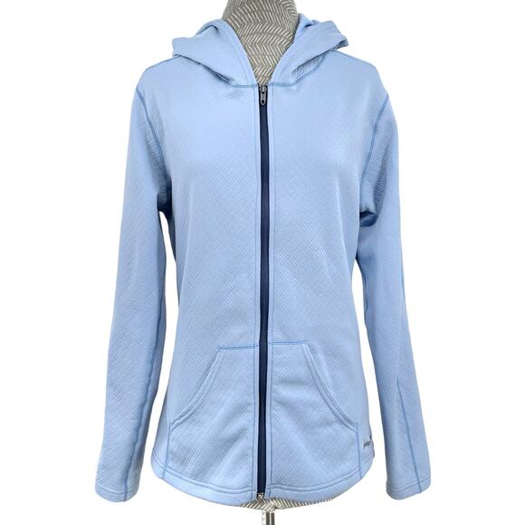Hot Chillys Sky Blue M-Quilt Zip Up Hoodie Quilted Casual Spring Jacket Size M - Picture 1 of 12